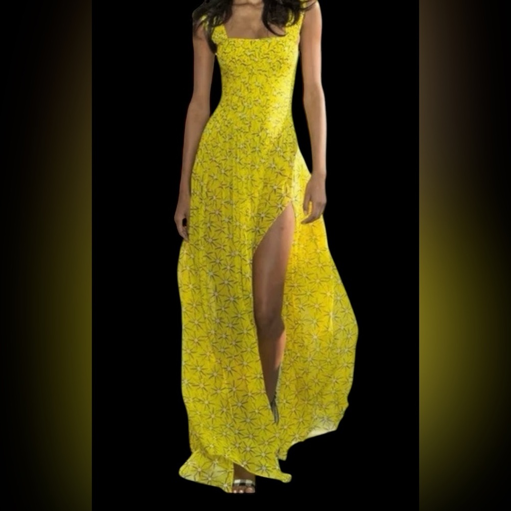 Sundress Square Neck Slit Summer Boho Chiffon Party Evening Beach Dress (4)